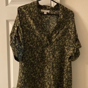 Michael Kors blouse. Green butterfly pattern